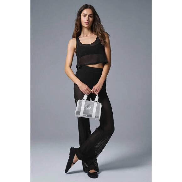 ALO YOGA Mini Sheer White Duffle Yoga Gym Tote Crossbody Bag $178 Retail - Picture 1 of 3